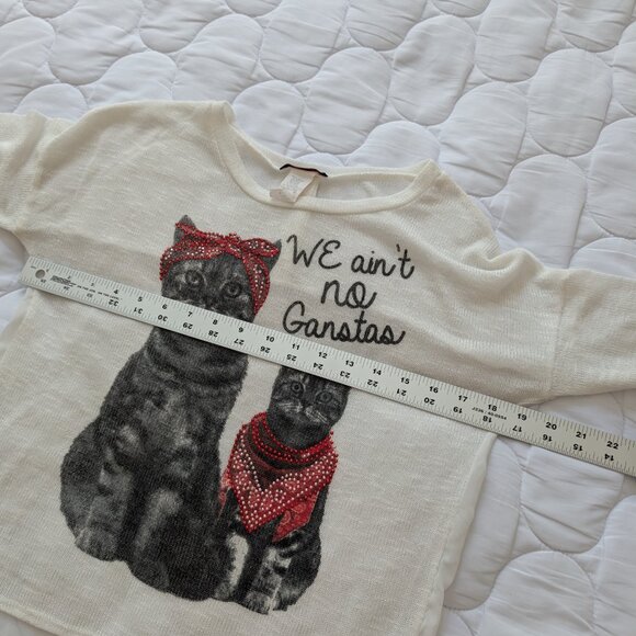 Blush 'we ain't no ganstas' cat sheer lightweight long sleeve top Medium - Picture 5 of 10